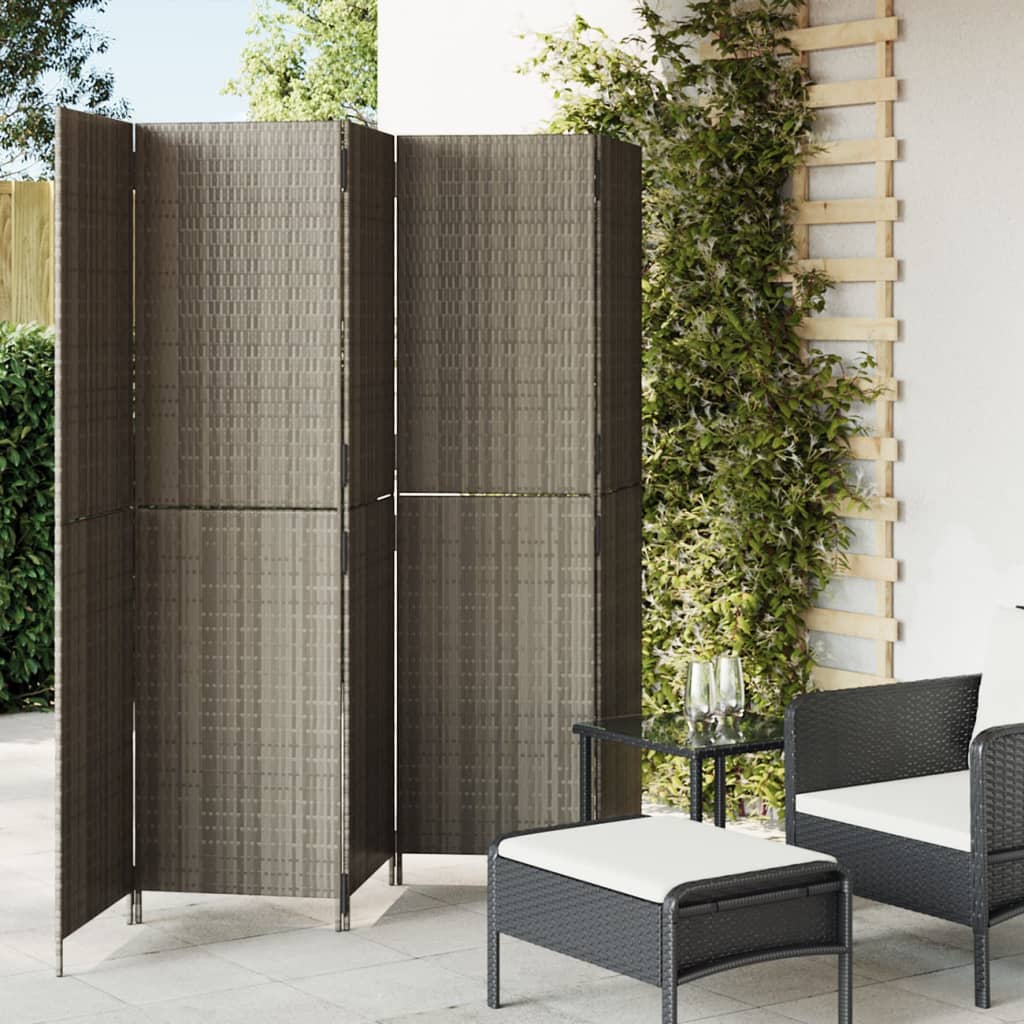 vidaXL Kamerscherm 3 panelen poly rattan zwart