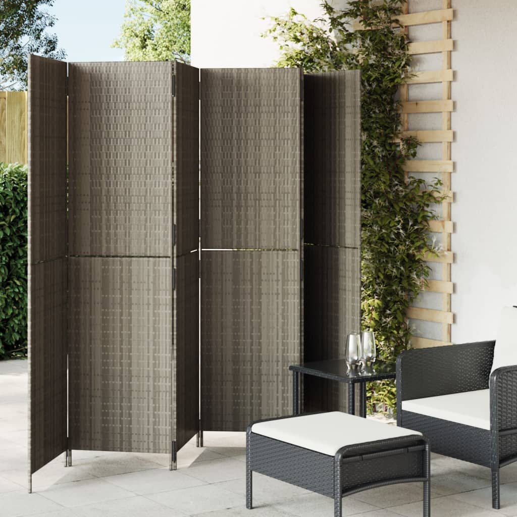 vidaXL Kamerscherm 3 panelen poly rattan zwart