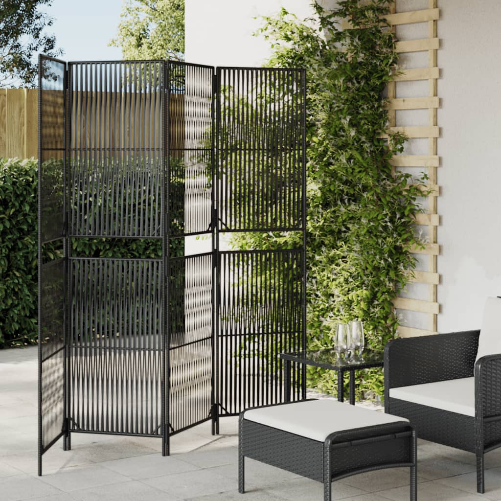vidaXL Kamerscherm 3 panelen poly rattan zwart