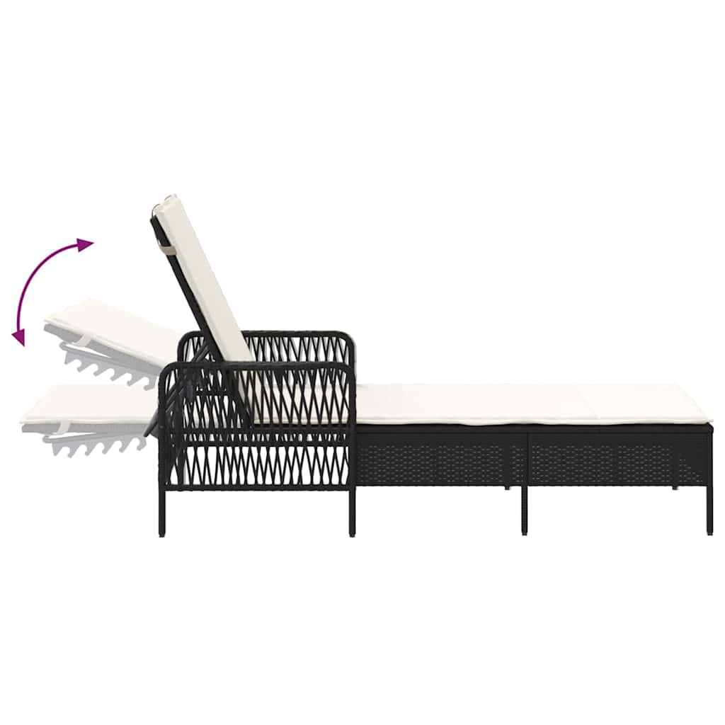 vidaXL Ligstoel Zwart en Crème Wit 55 x 200 x 92 cm poly rattan