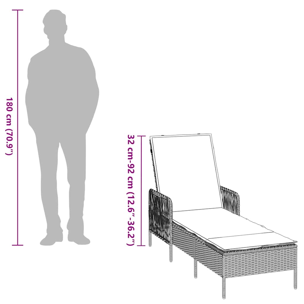 vidaXL Ligstoel Zwart en Crème Wit 55 x 200 x 92 cm poly rattan