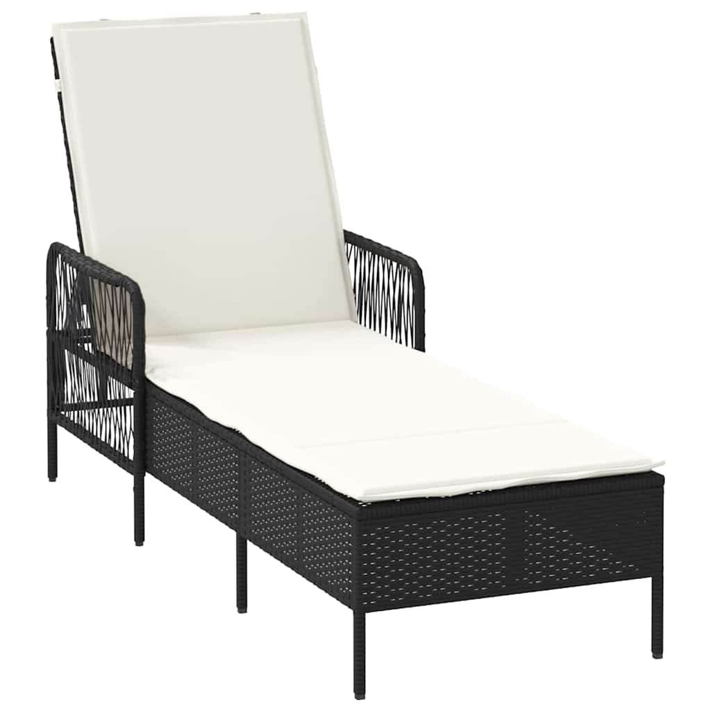 vidaXL Ligstoel Zwart en Crème Wit 55 x 200 x 92 cm poly rattan