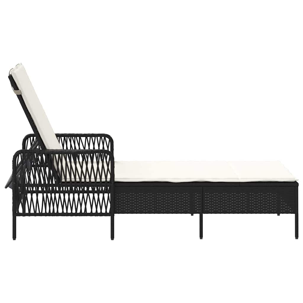 vidaXL Ligstoel Zwart en Crème Wit 55 x 200 x 92 cm poly rattan