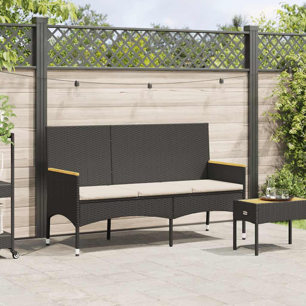 vidaXL Tuinbank 3-zits met kussens poly rattan zwart