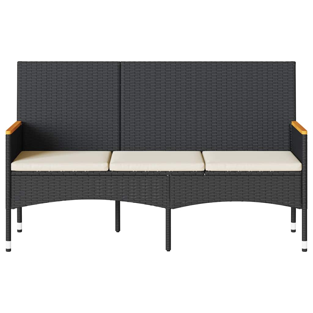 vidaXL Tuinbank 3-zits met kussens poly rattan zwart