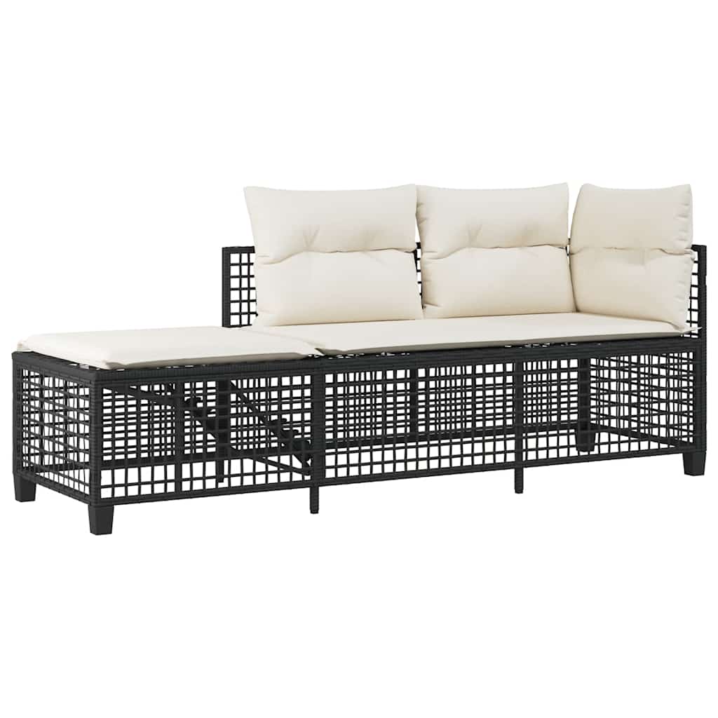 vidaXL 3-delige Loungeset met kussens poly rattan zwart