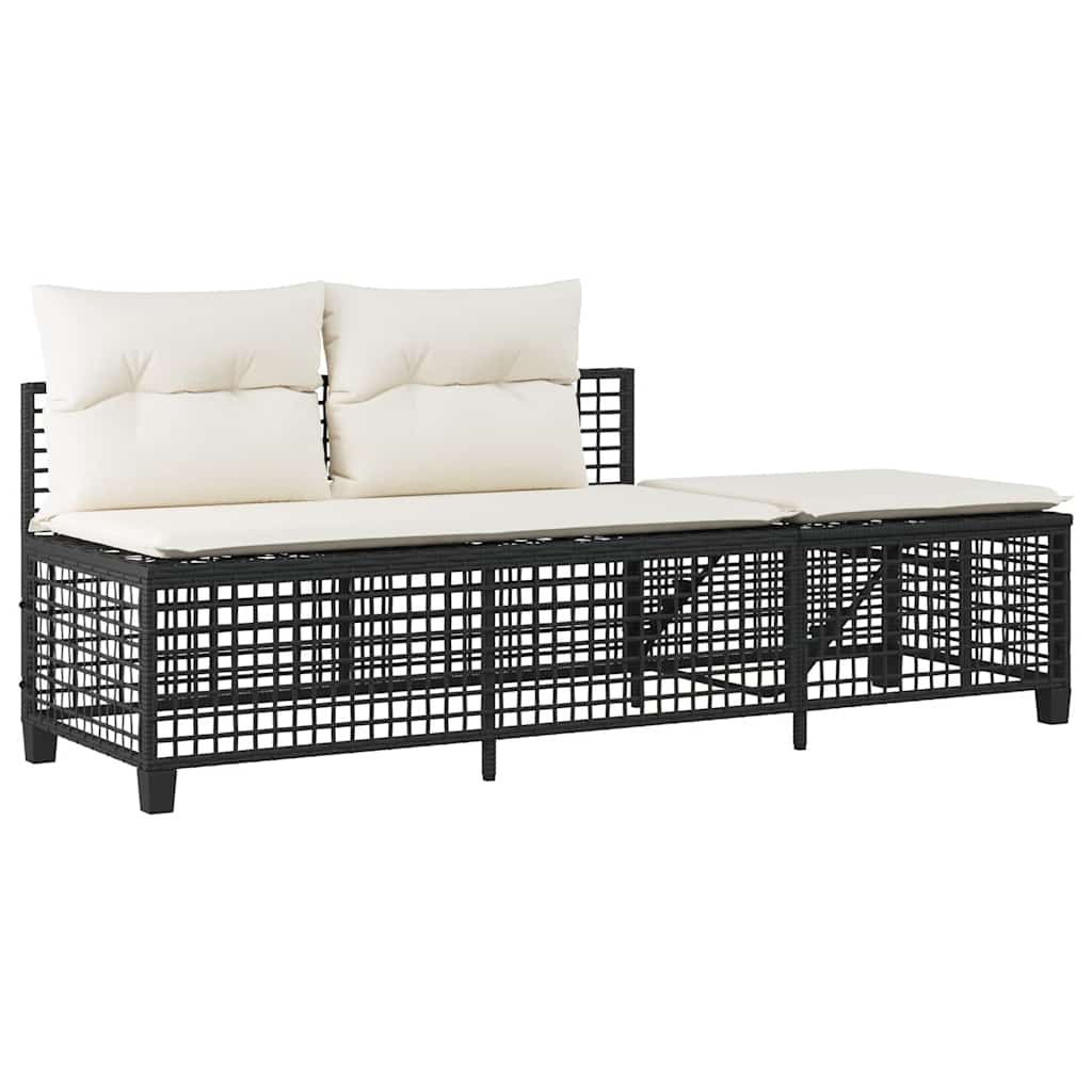 vidaXL 3-delige Loungeset met kussens poly rattan zwart