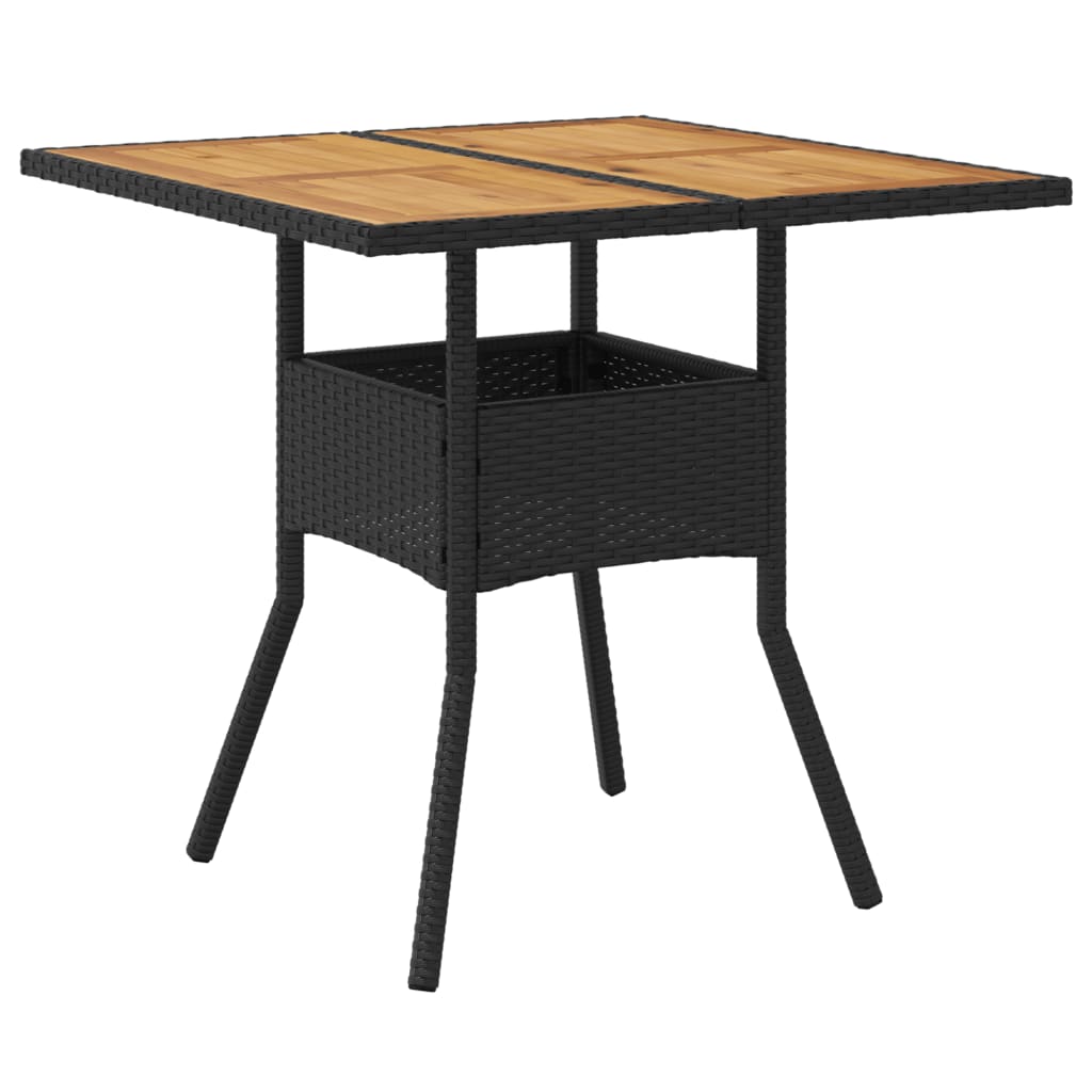 vidaXL Tuintafel met acaciahouten blad 80x80x75 cm poly rattan zwart