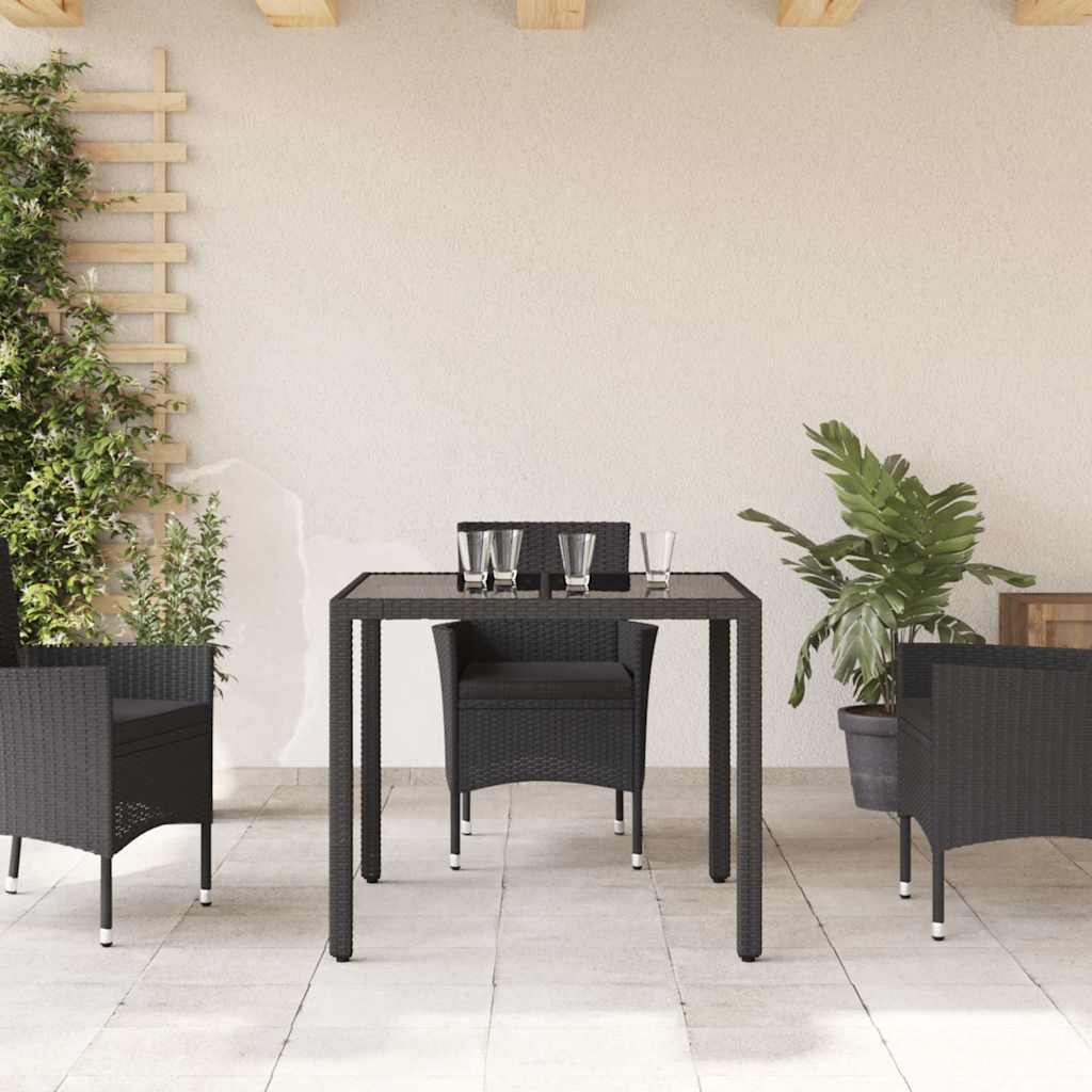 vidaXL Garden Dining Table with Glass Top 90x90x75 cm Poly Rattan