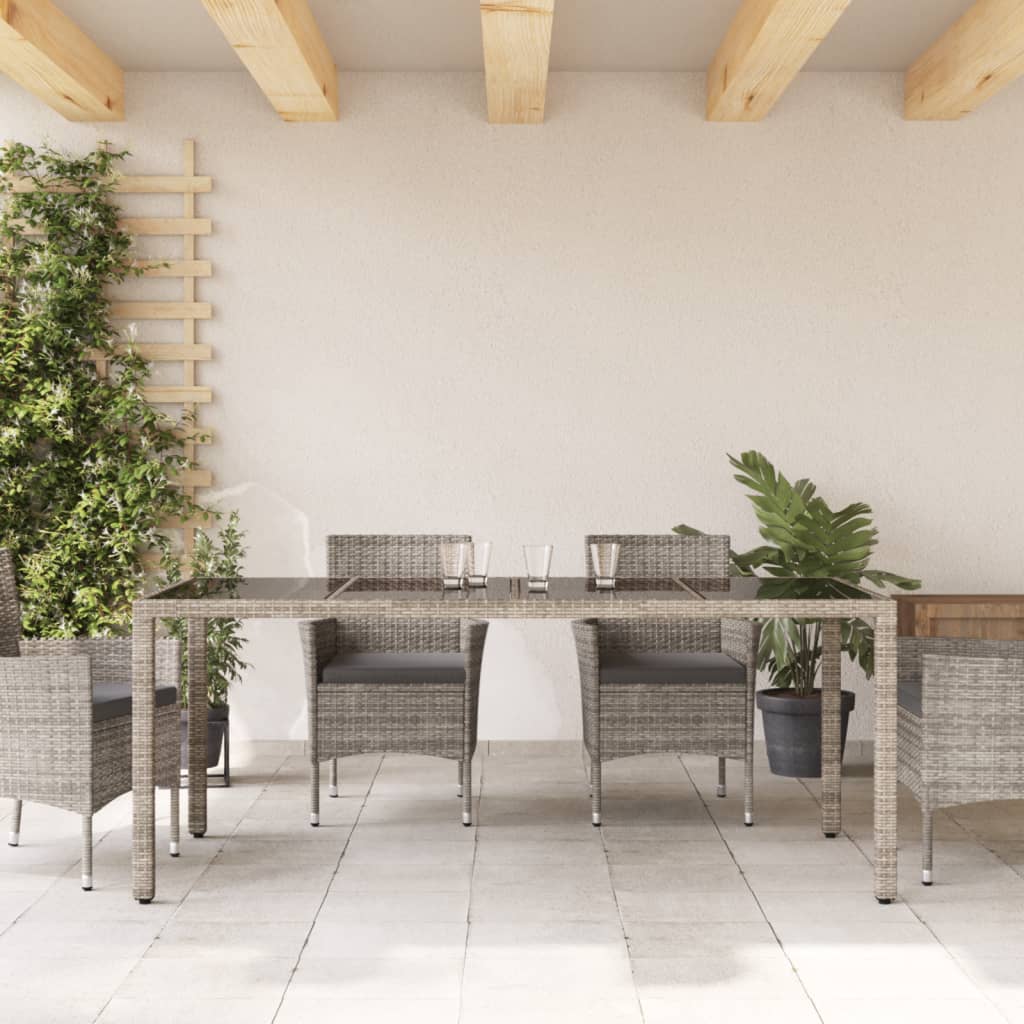 vidaXL Tuintafel met glazen blad 190x90x75 cm poly rattan zwart