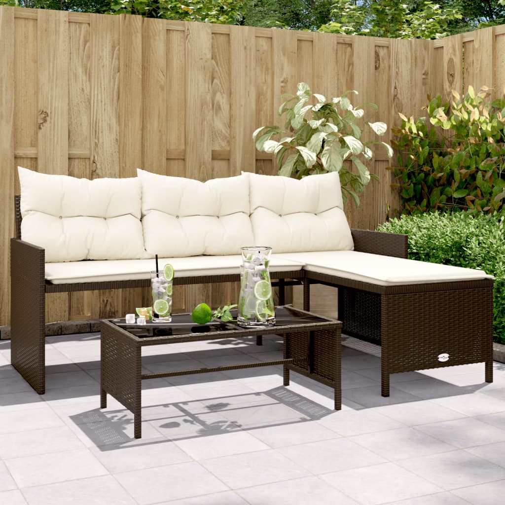 vidaXL Garden Bench with Table and Cushions L-Shaped Poly Rattan Black