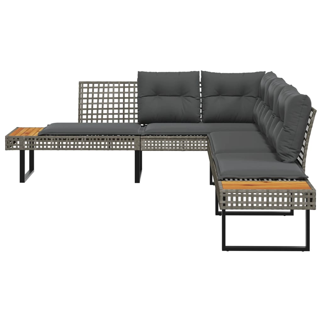 vidaXL Garden Bench with Cushions L-shaped Poly Rattan and Acacia Wood Black