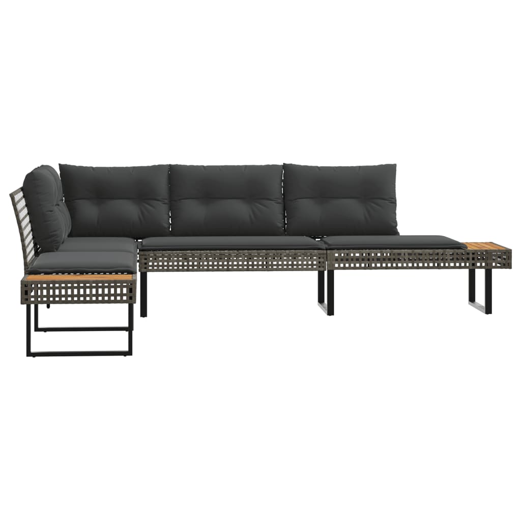 vidaXL Garden Bench with Cushions L-shaped Poly Rattan and Acacia Wood Black
