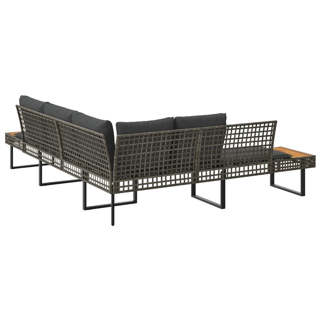 vidaXL Garden Bench with Cushions L-shaped Poly Rattan and Acacia Wood Black