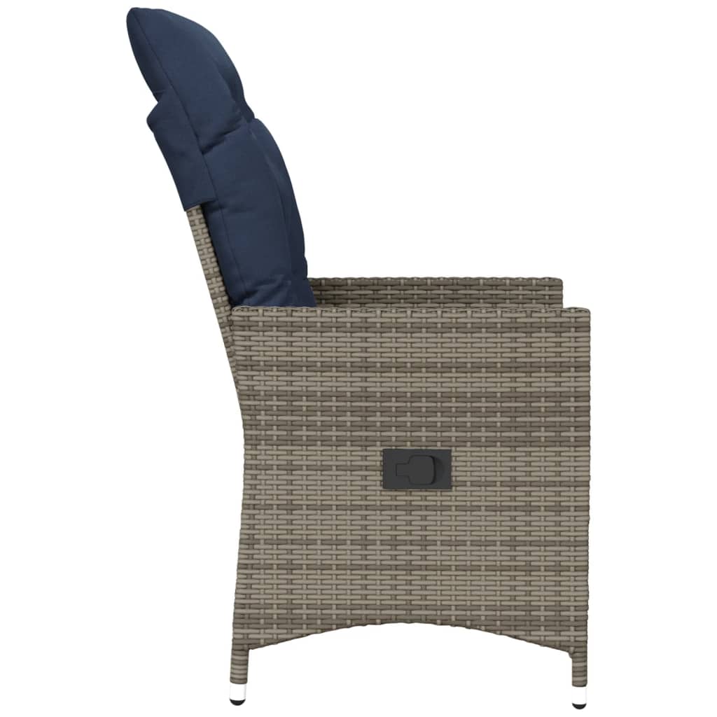 vidaXL Tuinstoel verstelbaar met kussens poly rattan grijs