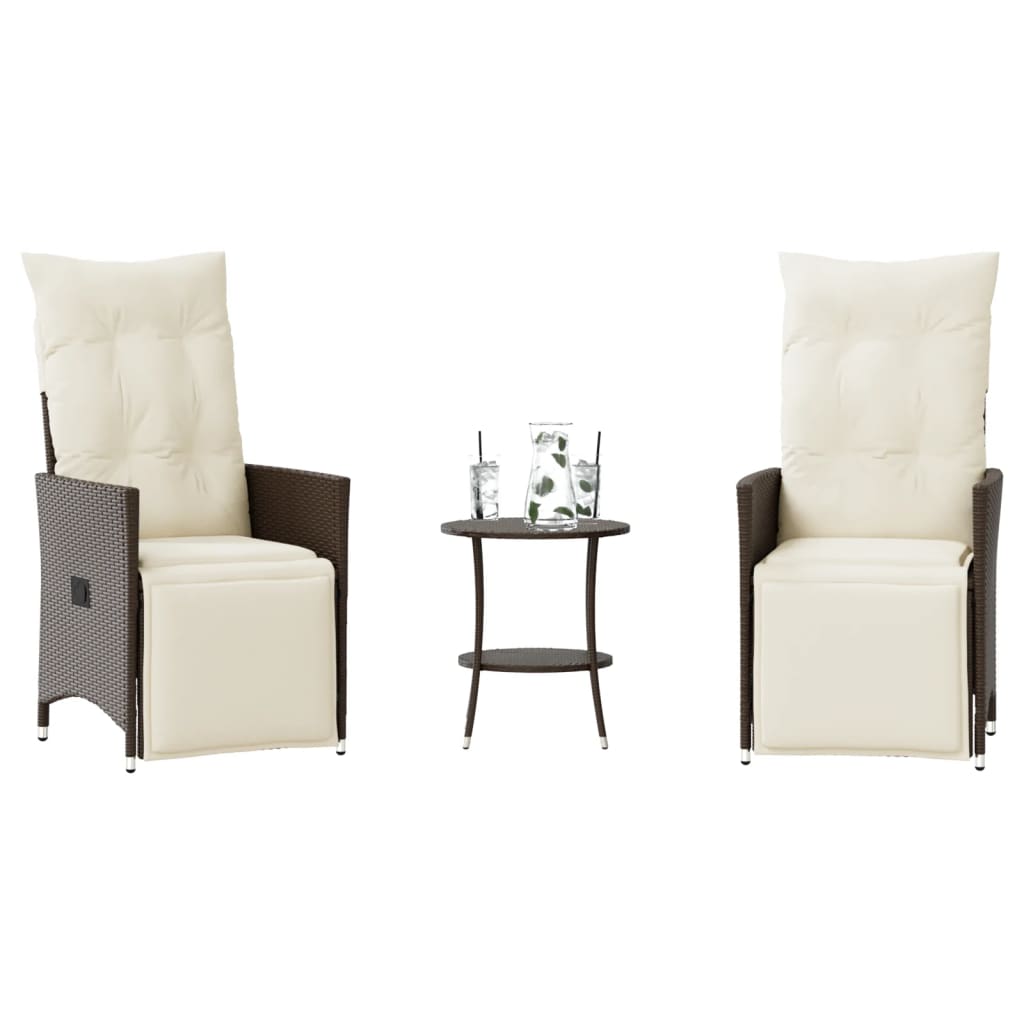 vidaXL 3-delige Bistroset met kussens poly rattan zwart