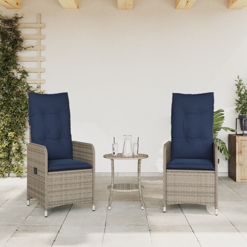 vidaXL Tuinstoel verstelbaar met kussens poly rattan grijs