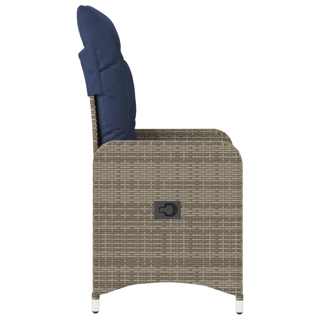 vidaXL Tuinstoel verstelbaar met kussens poly rattan grijs