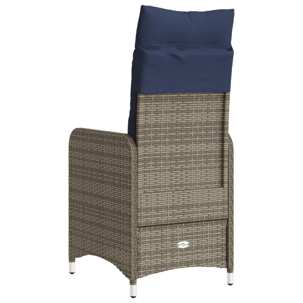 vidaXL Tuinstoel verstelbaar met kussens poly rattan grijs