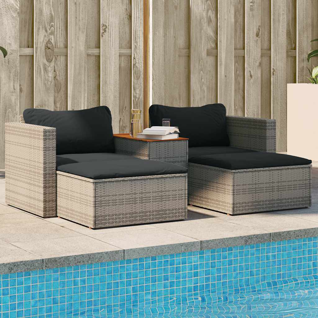 vidaXL 5-delige Loungeset met kussens poly rattan acacia zwart