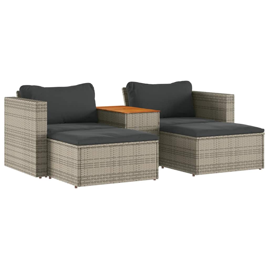 vidaXL 5-delige Loungeset met kussens poly rattan acacia zwart