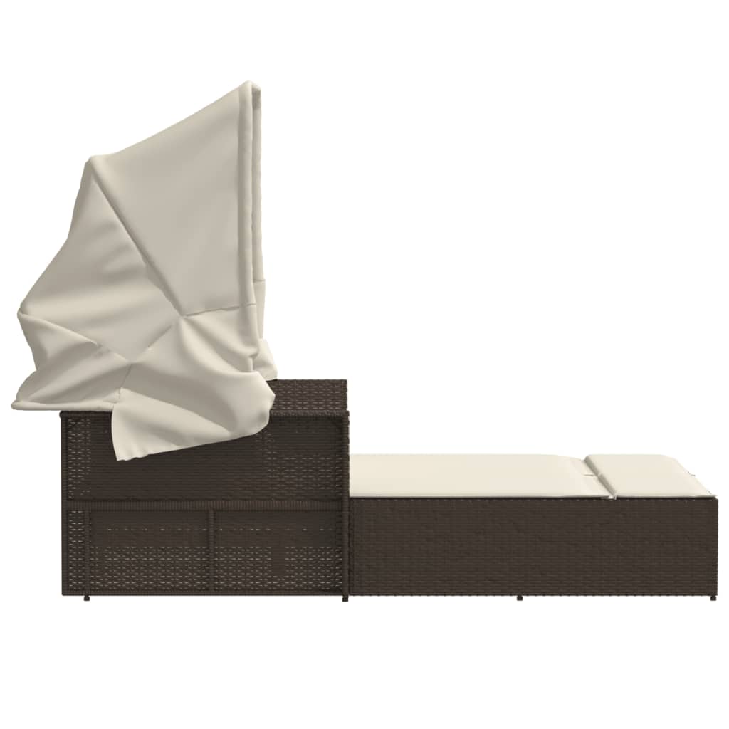 vidaXL Ligbed 2-persoons met luifel en kussens poly rattan zwart