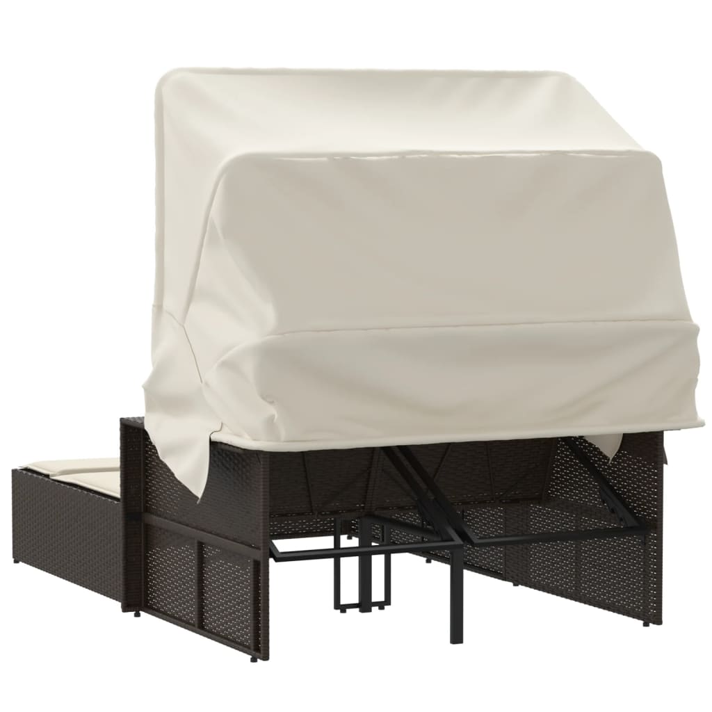 vidaXL Ligbed 2-persoons met luifel en kussens poly rattan zwart