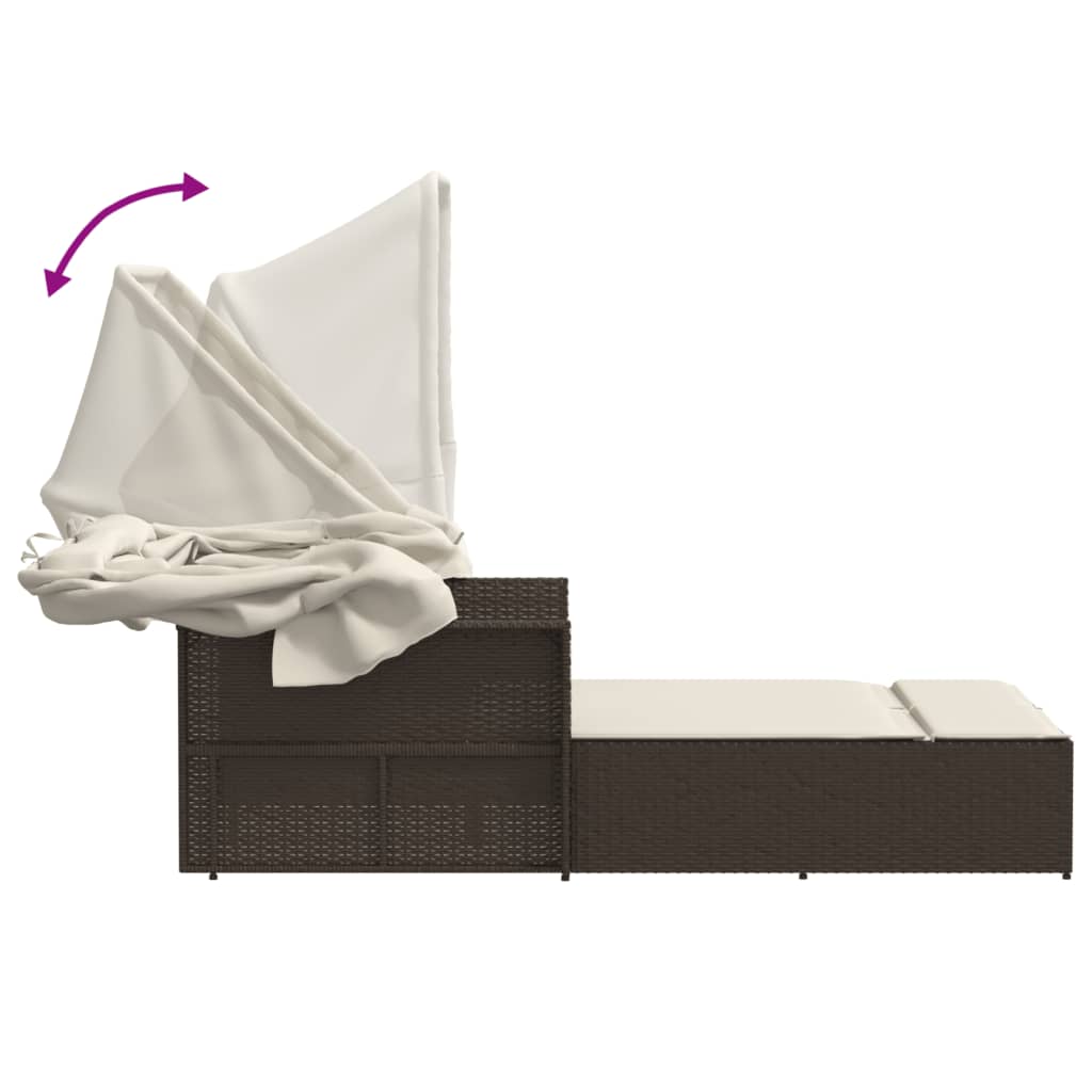 vidaXL Ligbed 2-persoons met luifel en kussens poly rattan zwart
