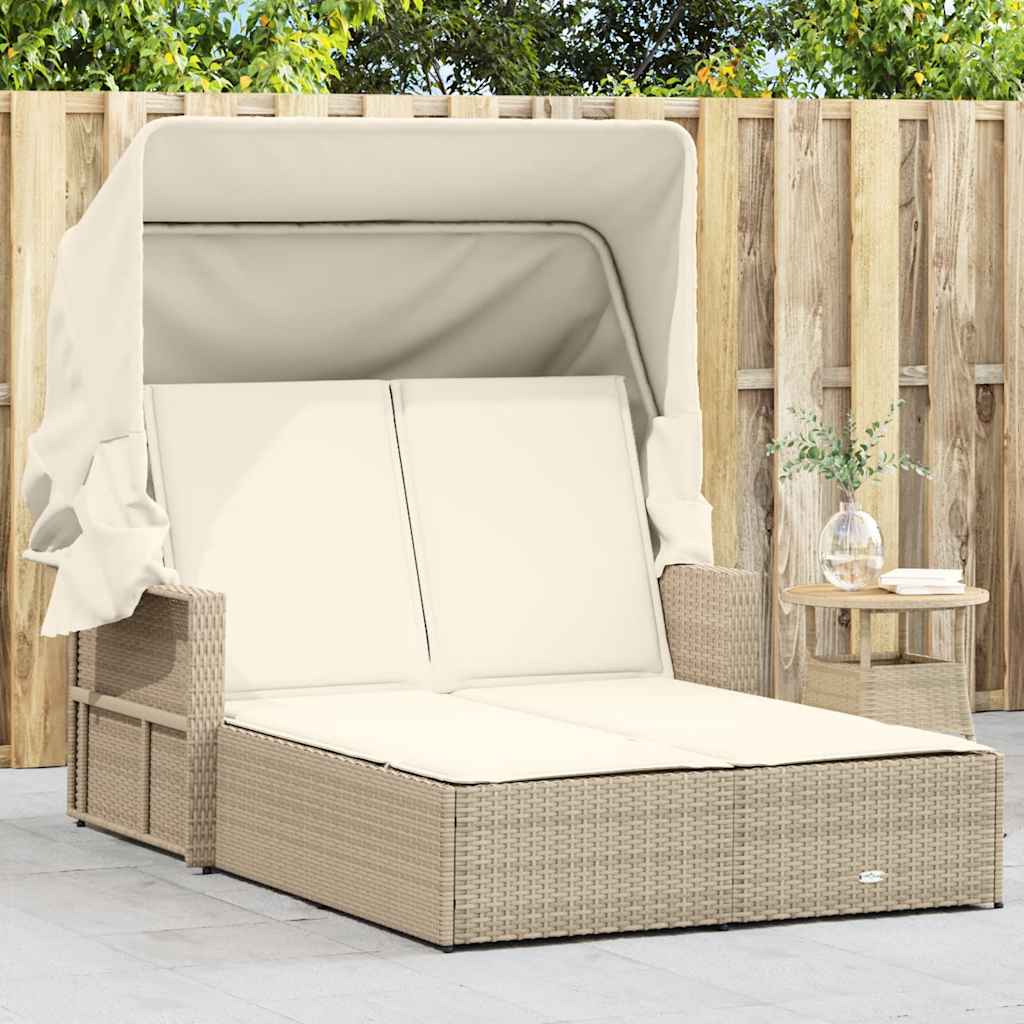 vidaXL Ligbed 2-persoons met luifel en kussens poly rattan zwart