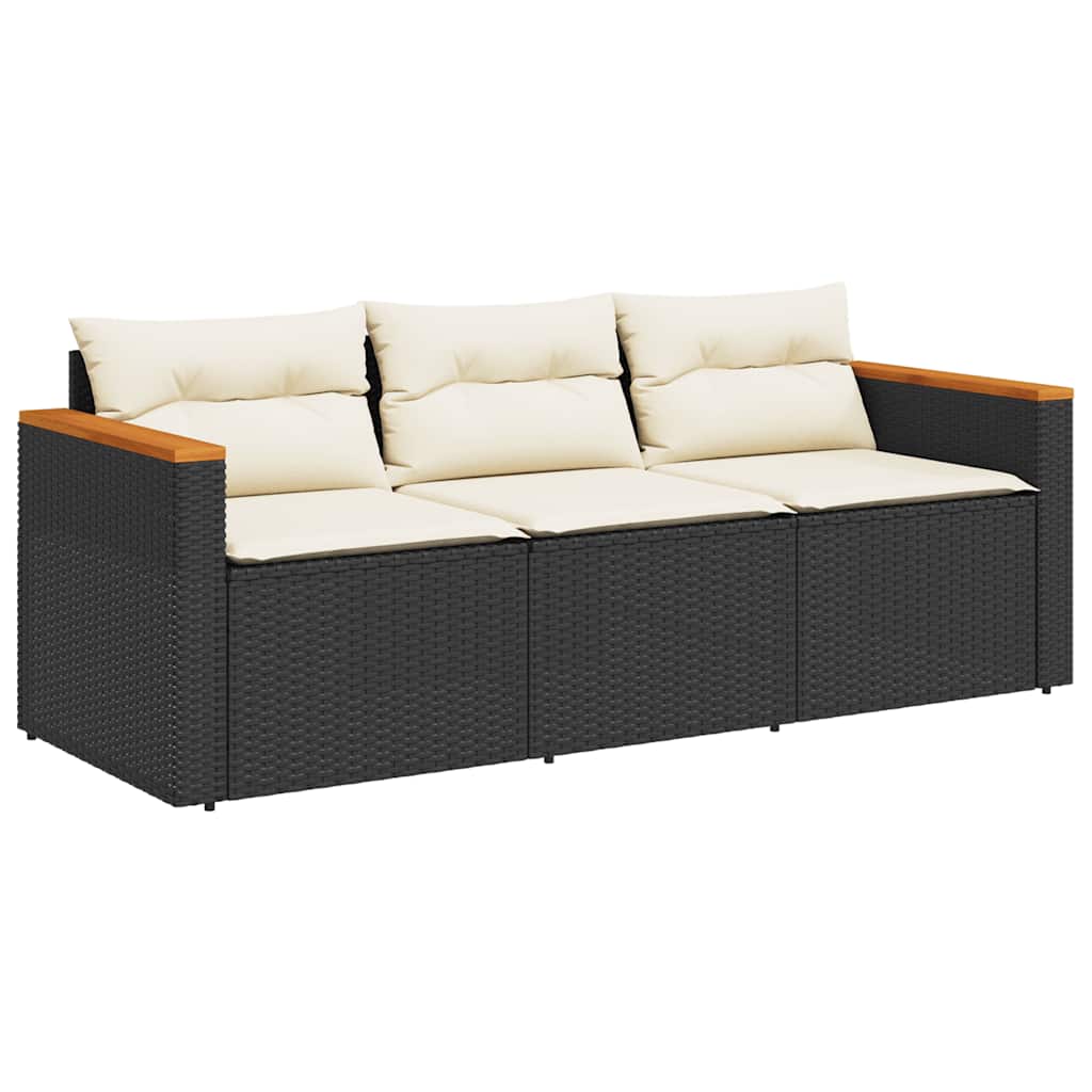 vidaXL Tuinbank 3-zits met kussens poly rattan zwart