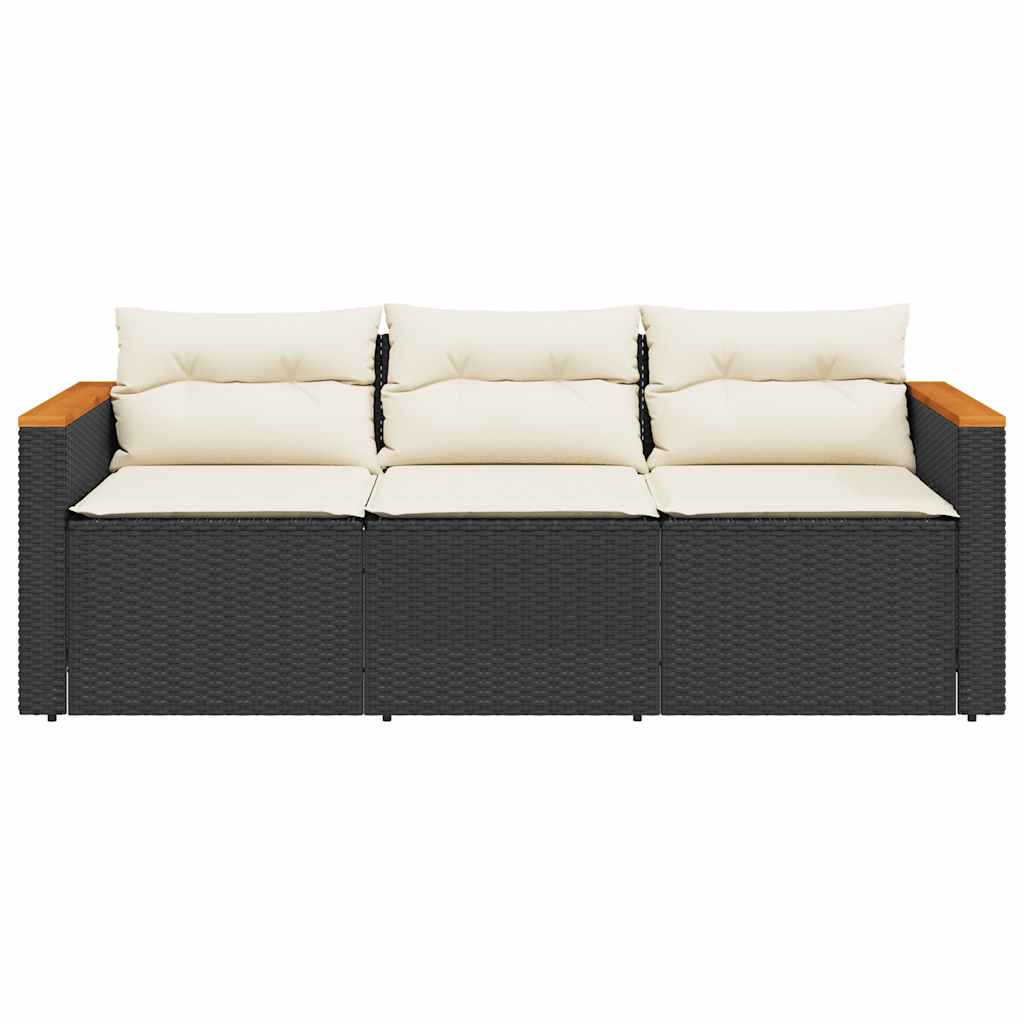vidaXL Tuinbank 3-zits met kussens poly rattan zwart