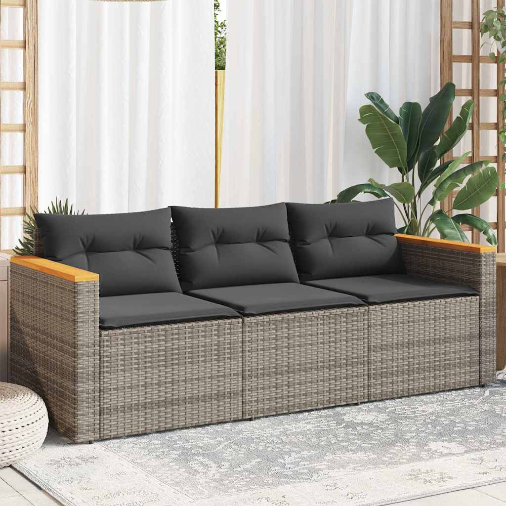 vidaXL Tuinbank 3-zits met kussens poly rattan zwart