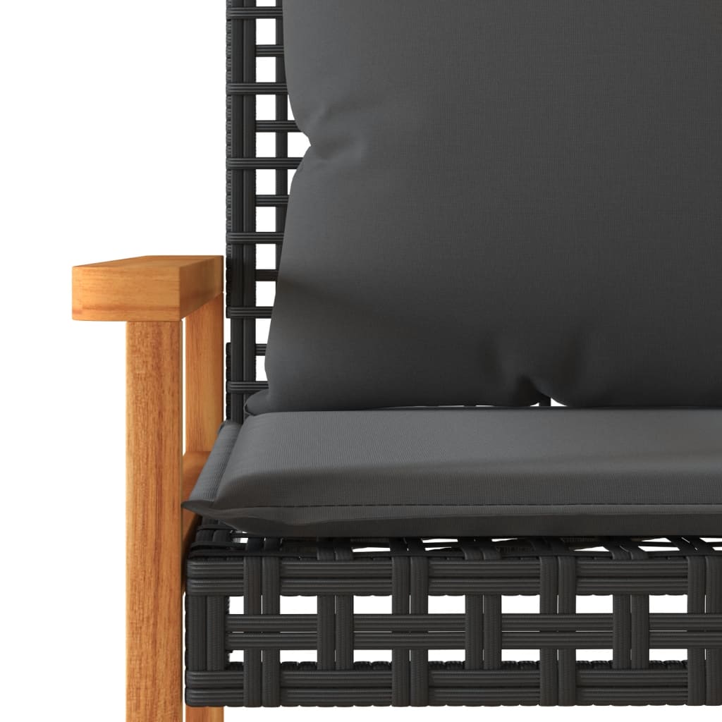 vidaXL Tuinbank met kussen poly rattan en acaciahout zwart