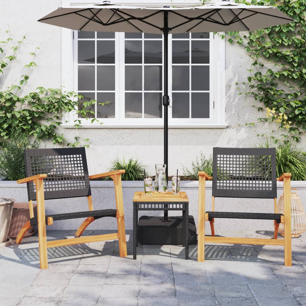 vidaXL Tuintafel 38x38x42 cm poly rattan en acaciahout zwart
