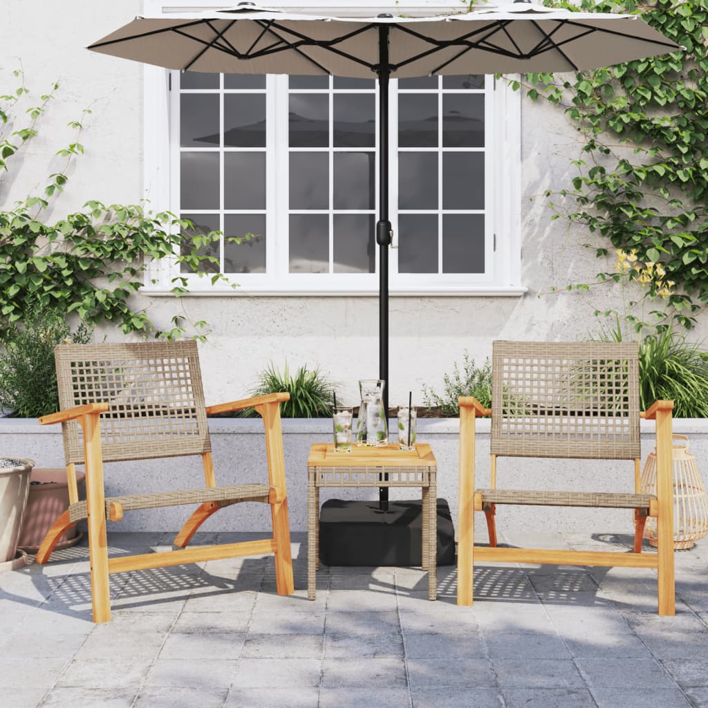 vidaXL 3-delige Bistroset poly rattan en massief acaciahout zwart