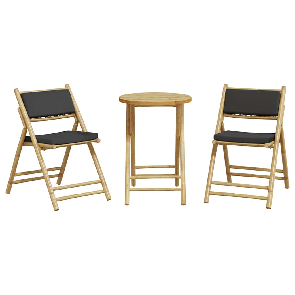 vidaXL 3-delige Bistroset inklapbaar met kussens bamboe crèmewit