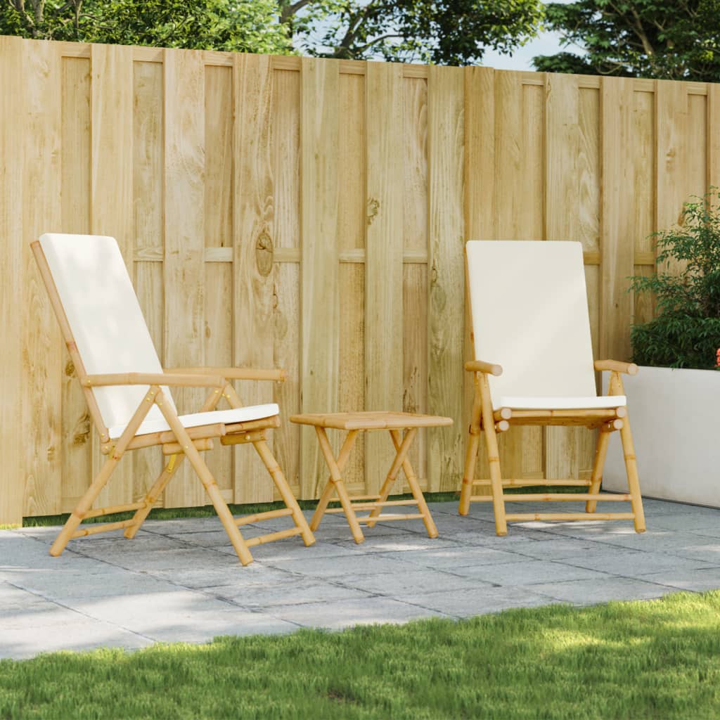 vidaXL Tuinstoelen 4 st inklapbaar met kussens bamboe crèmewit