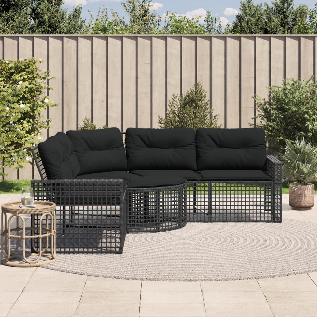 vidaXL Tuinbank met kussens en voetensteun L-vormig poly rattan zwart