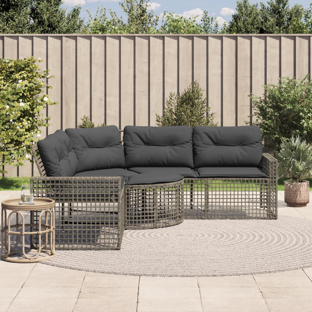 vidaXL Tuinbank met kussens en voetensteun L-vormig poly rattan zwart