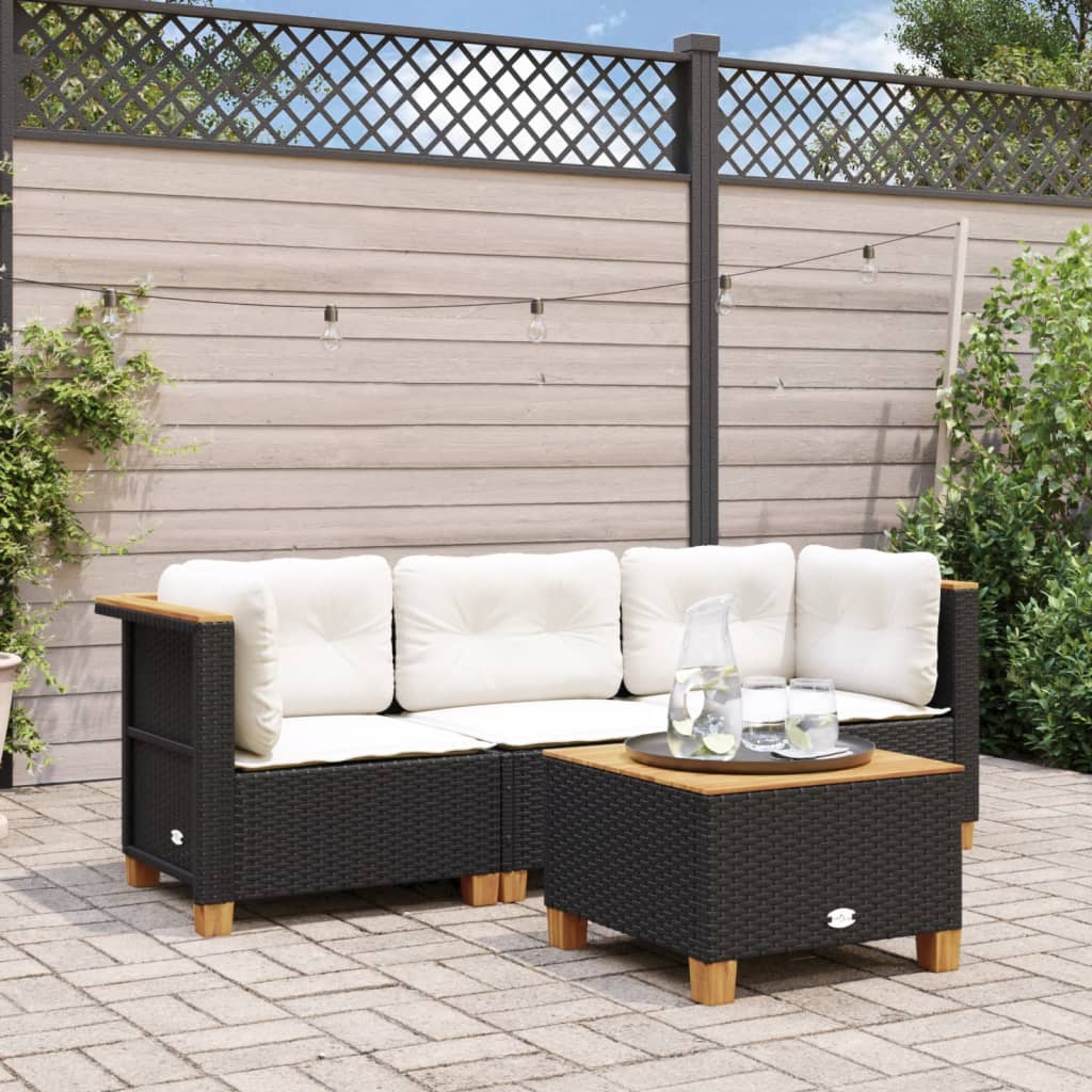 vidaXL Tuinhoekbank met kussens poly rattan zwart