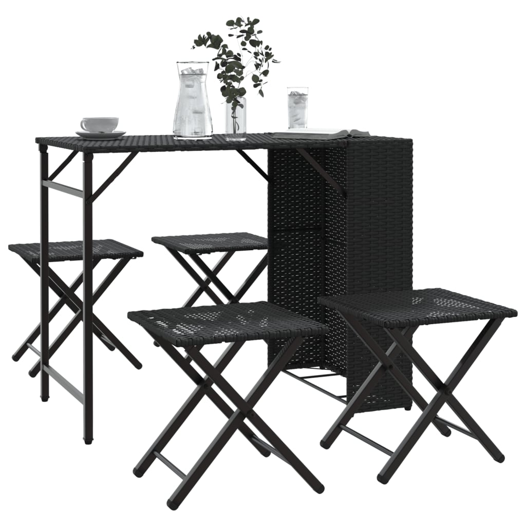 vidaXL 5-piece Garden Dining Set Foldable Poly Rattan Black