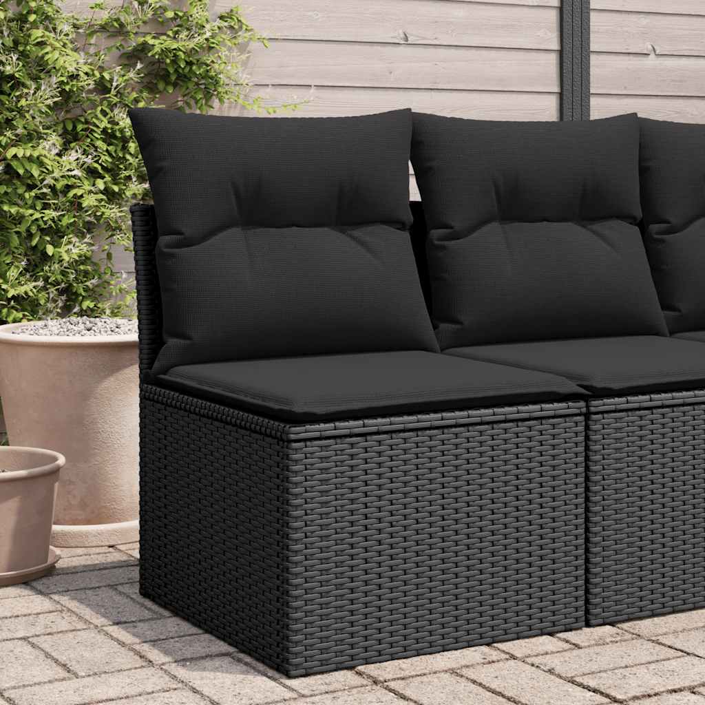 vidaXL Tuinbank zonder armleuningen met kussens zwart poly rattan
