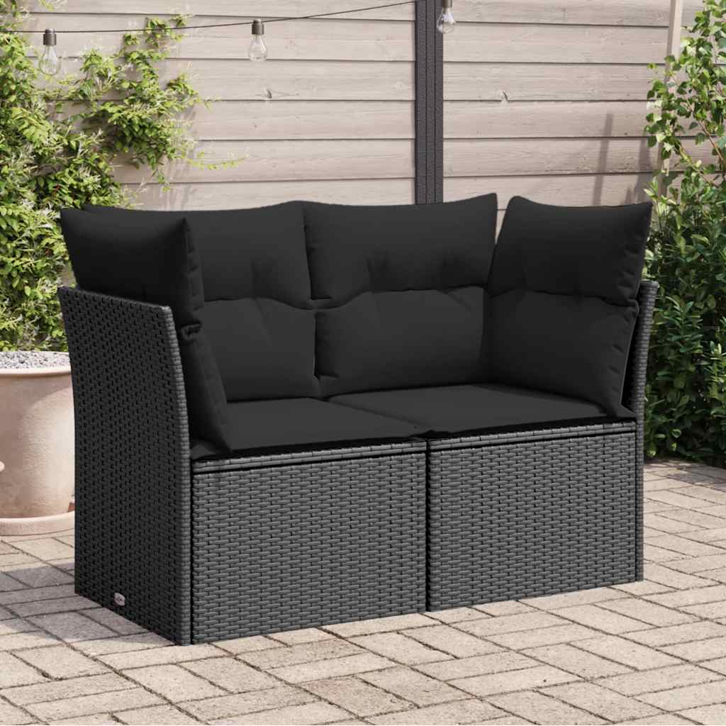 vidaXL Tuinbank zonder armleuningen met kussens zwart poly rattan
