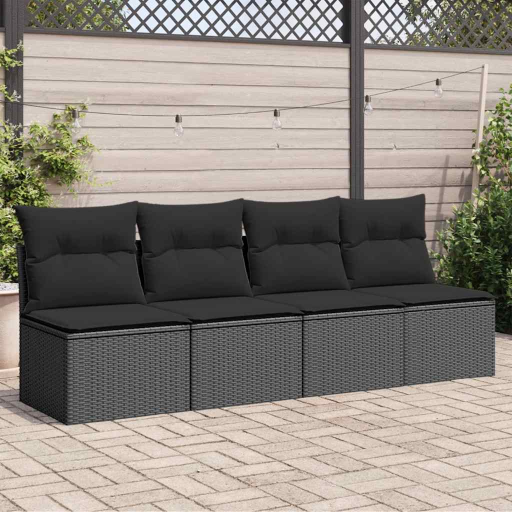 vidaXL Tuinbank zonder armleuningen met kussens zwart poly rattan