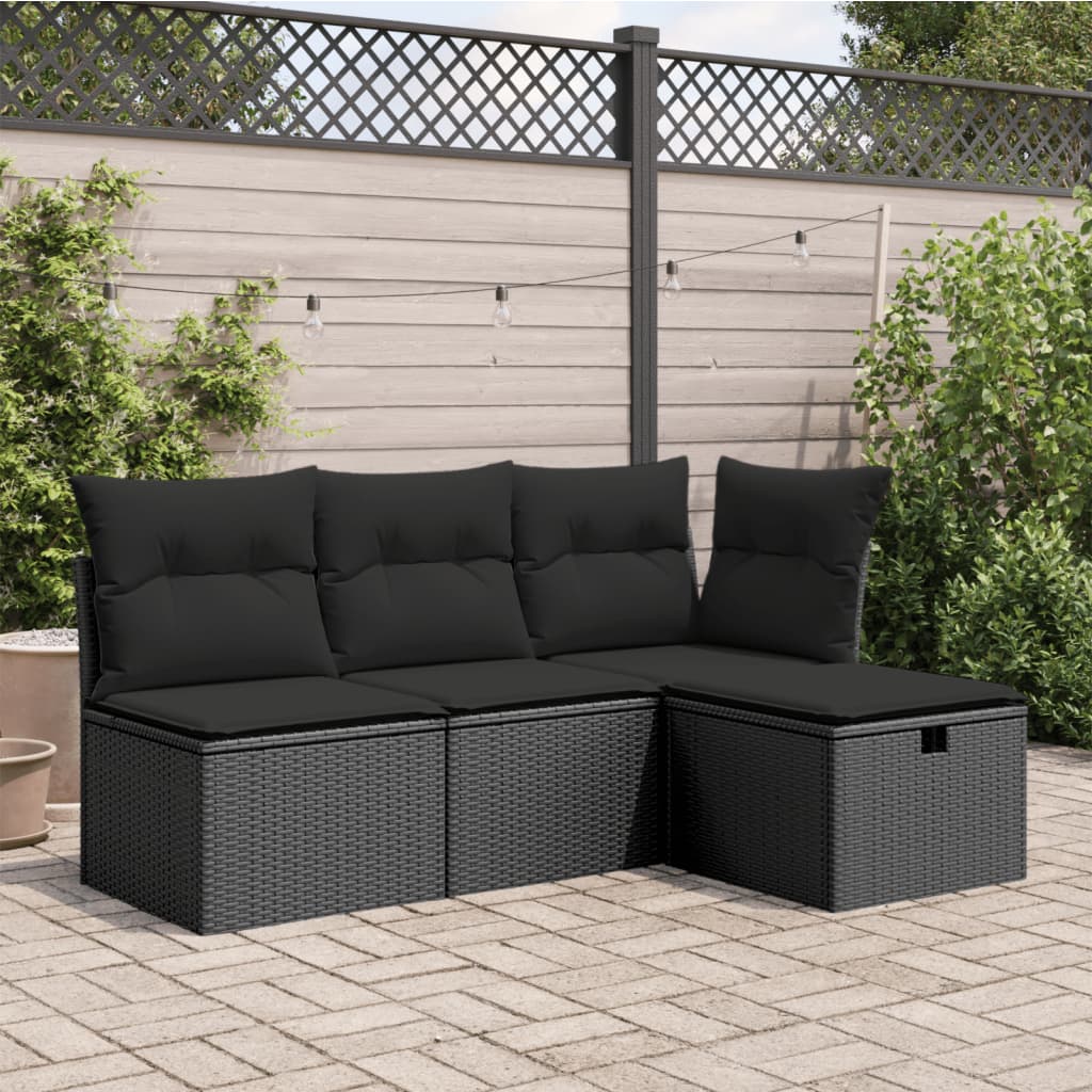 vidaXL Tuinkruk met kussen zwart 55x55x37 cm poly rattan