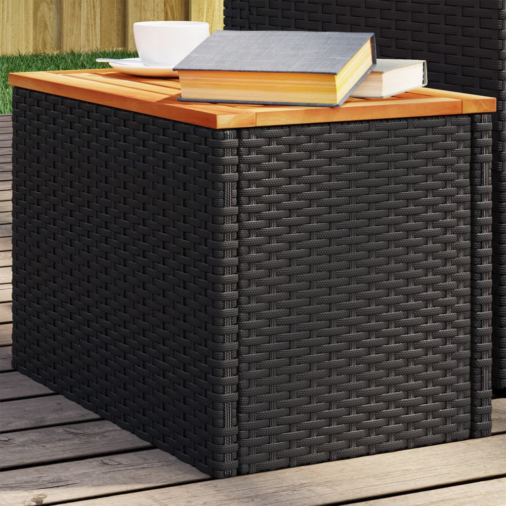 vidaXL Garden Side Tables 2 pcs 55x34x37 cm Wood Poly Rattan Black