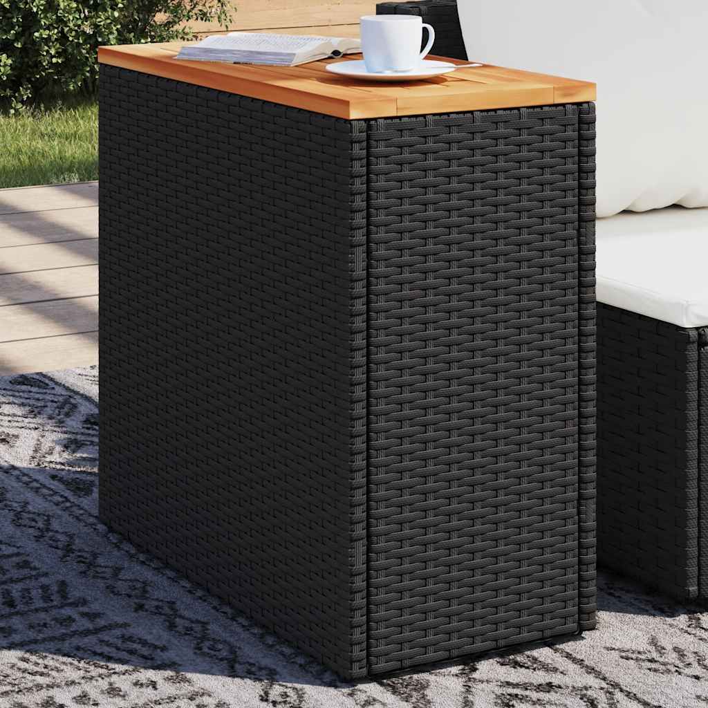 vidaXL Tuinbijzettafel met glazen blad 58x27,5x55 cm poly rattan zwart