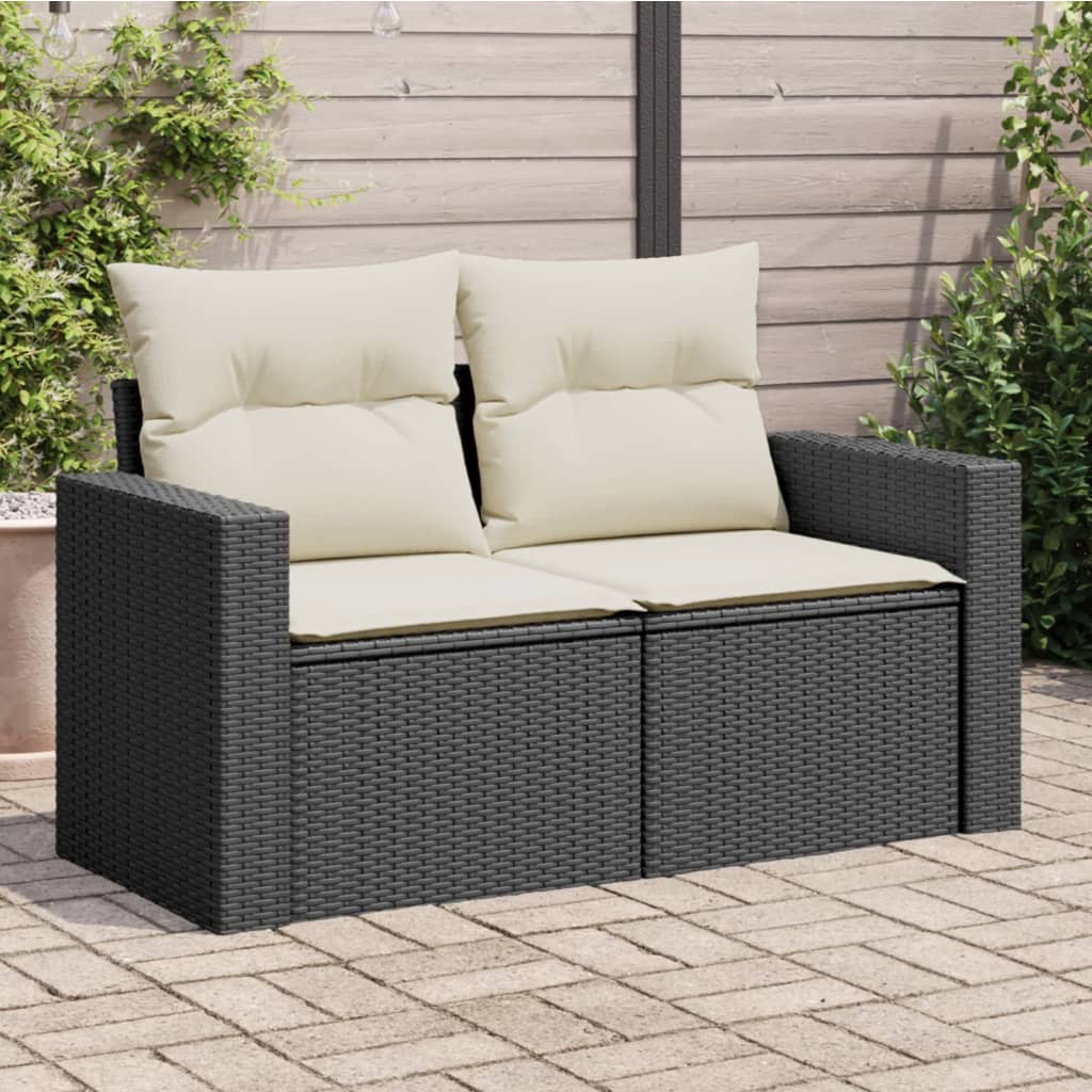 vidaXL Tuinbank met kussens 2-zits zwart poly rattan