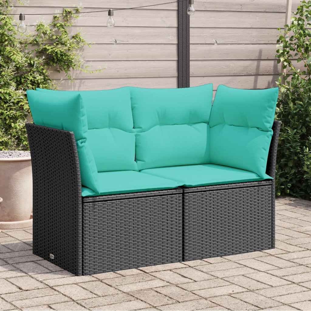 vidaXL Tuinbank 2-zits met kussens poly rattan zwart