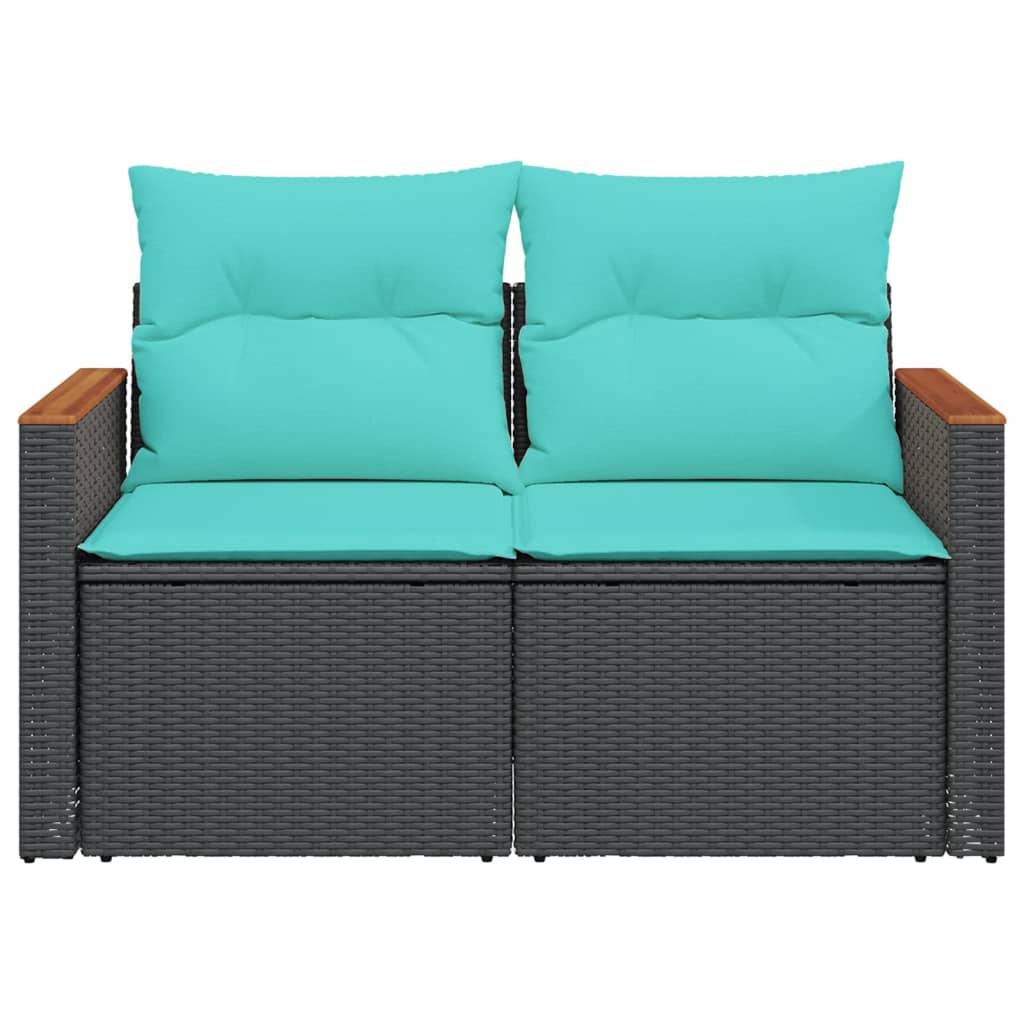 vidaXL Tuinbank met kussens 2-zits poly rattan zwart